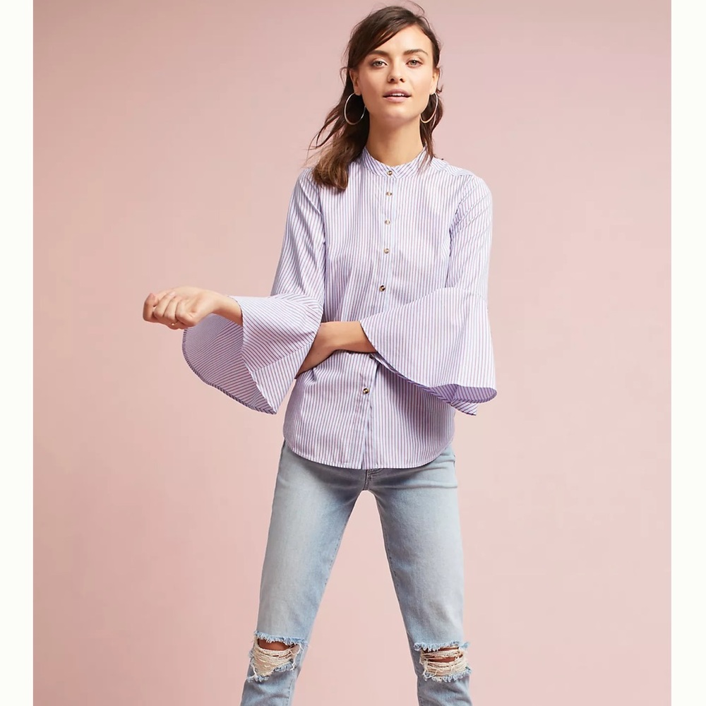 🎉HP🆕 Anthro Maeve Fluted Bell-Sleeve Poplin Top